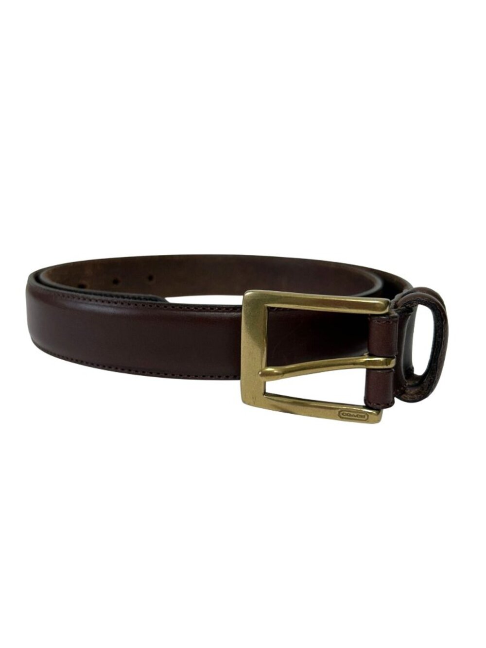 Coach Mens Sz 36 Brown Leather Belt With Gold-Tone Buckle